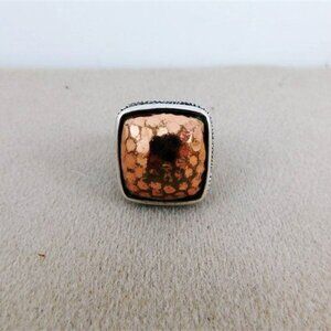 131/115 Size 8 Square  Barse 925 Thailand Hammered Copper Ring